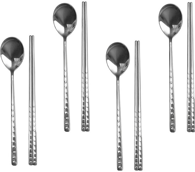 윌리브 304스텐 천지인 수저세트, 실버, 4세트, 숟가락 4p + 젓가락 4p