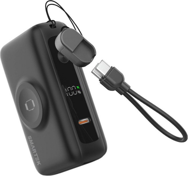 스마텍 무선 고속충전 애플워치 미니 여행용 기내반입 보조배터리 10000mAh C타입, 블랙, STPB-DBW100