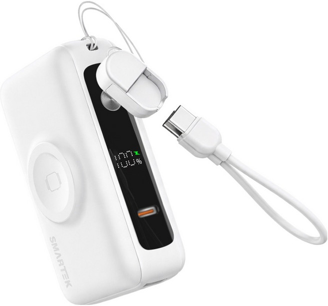 스마텍 무선 고속충전 애플워치 미니 여행용 기내반입 보조배터리 10000mAh C타입, 화이트, STPB-DBW100