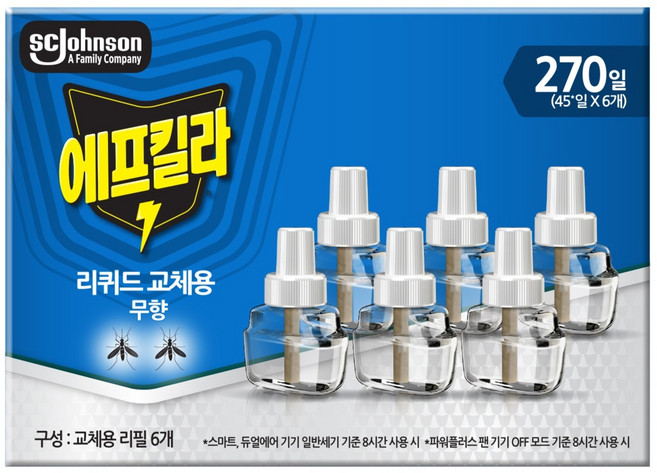 에프킬라 리퀴드 교체용 무향 리필 27.4ml x 6p, 1개