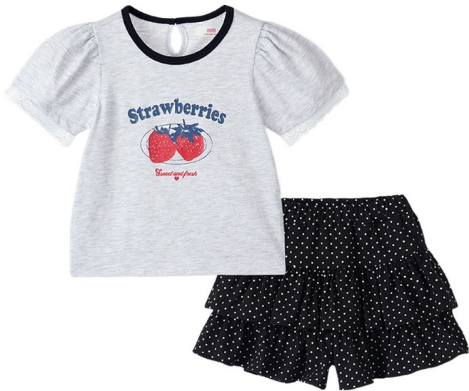 마리앤모리 아동용 스트로 베리 도트 상하의 세트
