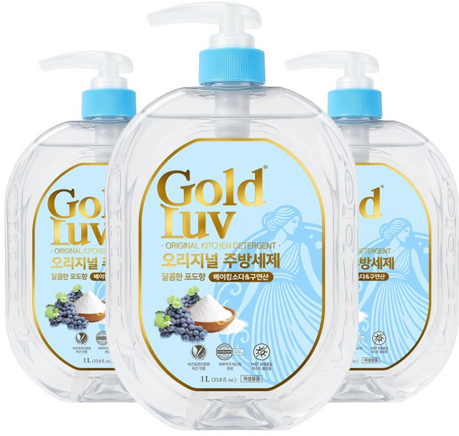 골드럽 베이킹소다 구연산 오리지널 주방세제 포도향, 3개, 1L