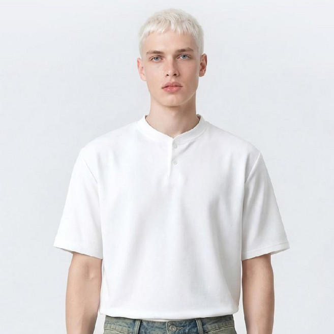 다꾸앙 남성용 헨리넥 무지 데일리 반팔 티셔츠 I04C4_tc5763