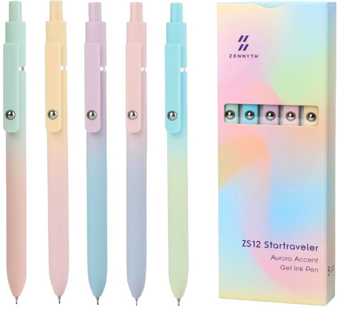 ZENNYTH번짐없는 오로라 그라데이션 간호사 젤펜 5종 세트 0.5mm, 블랙(잉크), 1세트