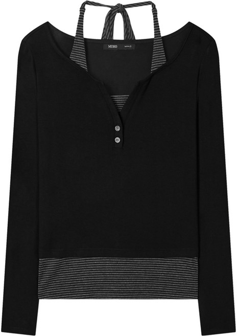 미쏘 여성용 스트라이프 레이어드 긴팔 티셔츠