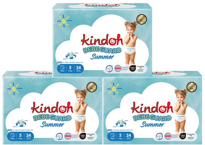 킨도 프리미엄 베베가드 썸머 팬티형 기저귀 남여공용, 102매, 5단계