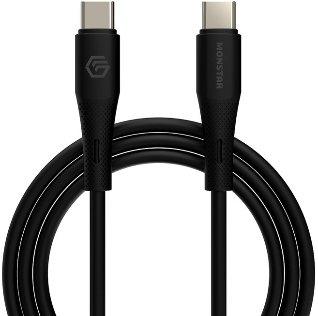 몬스타기어 C타입-C타입 노트북 휴대폰 태블릿 PD 60W C타입 초고속 충전 데이터 케이블, 블랙, 1개, 0.5m