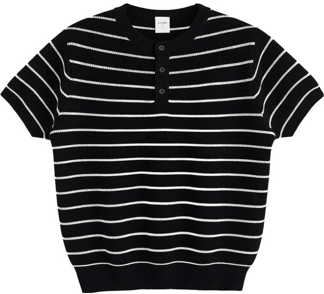 일루소 남성용 웨이브 단가라 헨리넥 반팔 니트