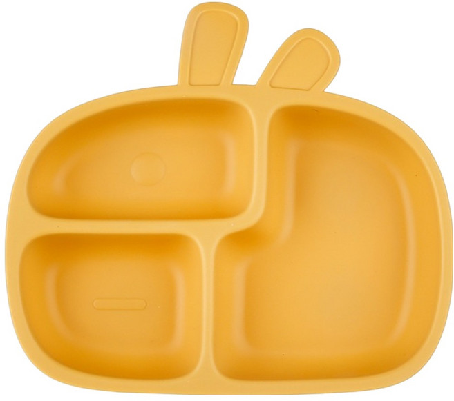 플라라 자기 주도 이유식 간식 래빗 실리콘 흡착 식판, 1개, 옐로우
