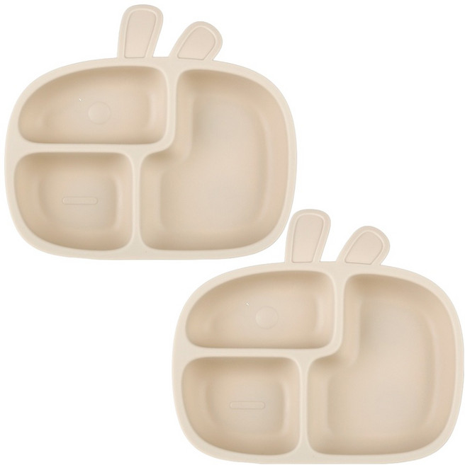 플라라 자기 주도 이유식 간식 래빗 실리콘 흡착 식판, 2개, 베이지
