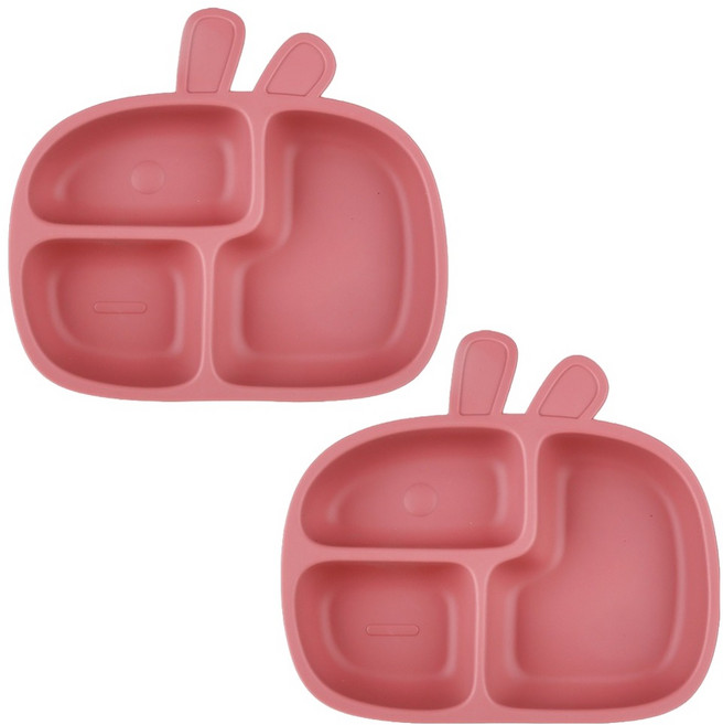 플라라 자기 주도 이유식 간식 래빗 실리콘 흡착 식판, 2개, 인디핑크