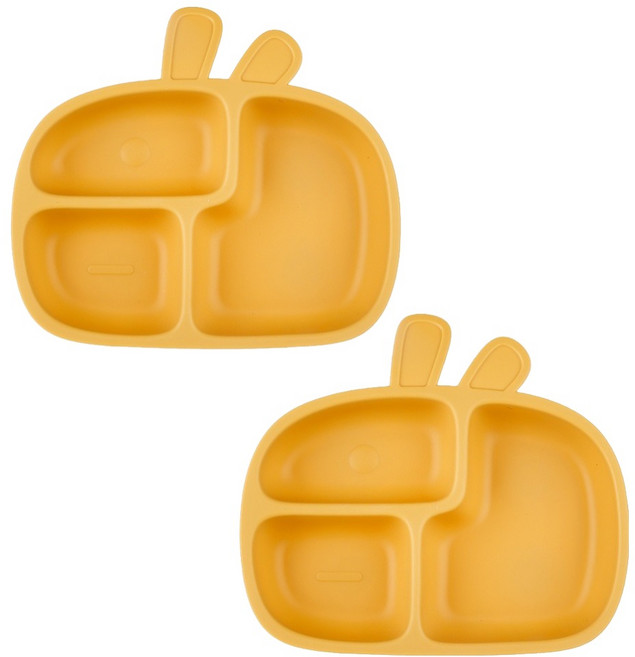 플라라 자기 주도 이유식 간식 래빗 실리콘 흡착 식판, 2개, 옐로우