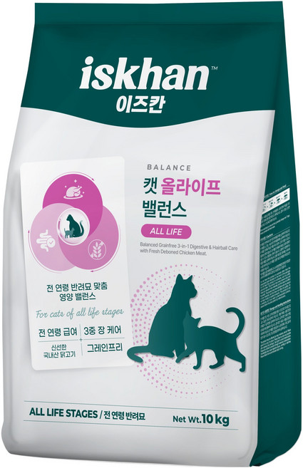 이즈칸 캣 올라이프 밸런스 기능성 사료, 10kg, 1개, 헤어볼+장건강