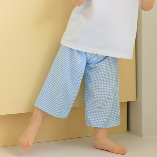 유니프랜드 체크 직물 8부 팬츠