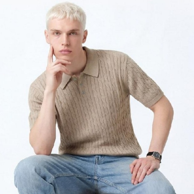 다꾸앙 남성용 프렌치 케이블 카라넥 반팔 니트 H05S14_tn5654