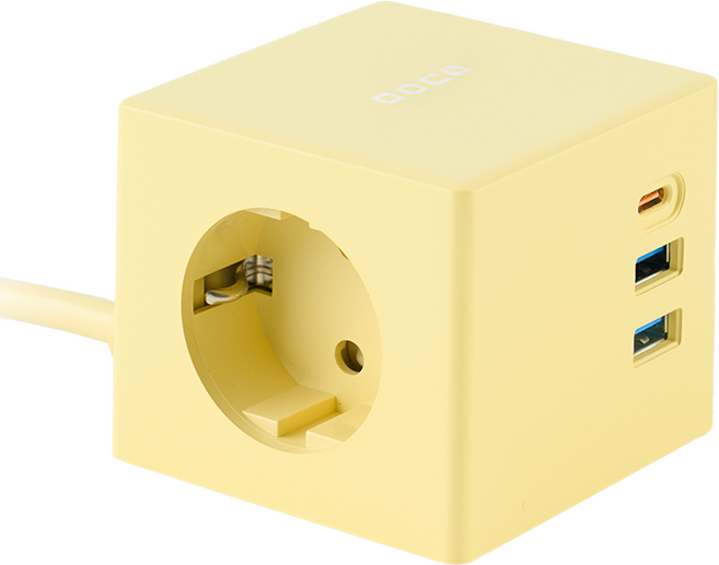 Boco USB Type-C 超高速充電 1孔 迷你方塊多孔插座 PD30W, 1個, 冰黃色, 1.5m