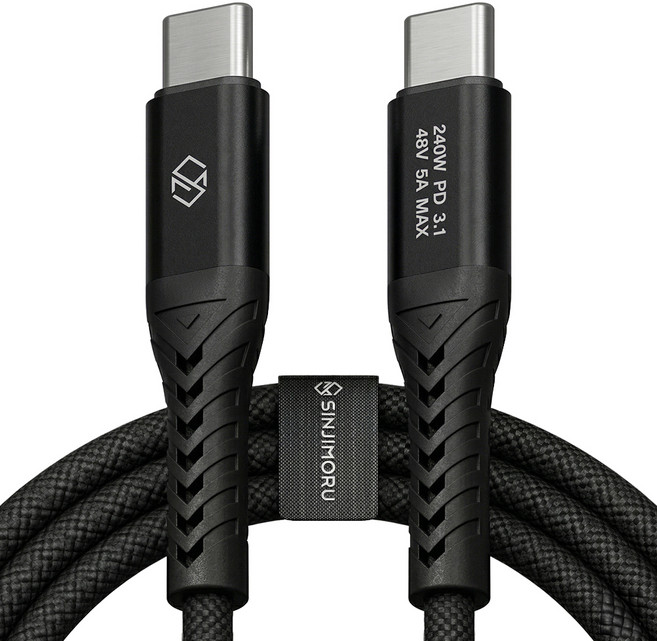 신지모루 240W 실속충전 C타입-C타입 우븐 PRO PD3.1 초고속 충전 케이블 + 단자 보호캡 + 케이블 스트랩, 1m, 블랙, 1개
