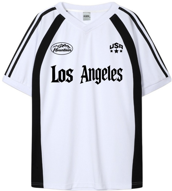 일루소 남녀공용 져지 마운틴USA 투라인 오버핏 배색 브이넥 반팔티