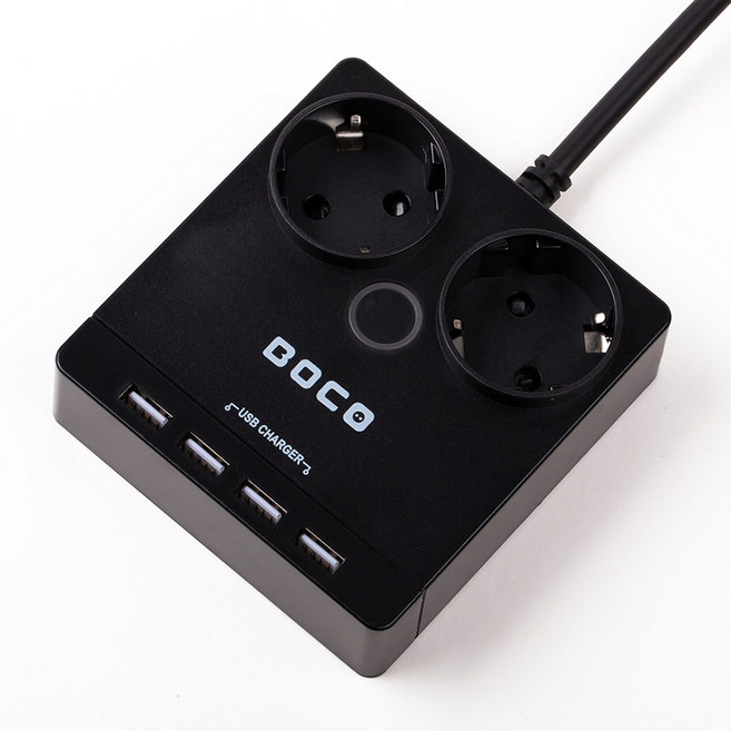 보코 4포트 USB 멀티탭 2구 QG-220, 2m, 블랙(Black), 1개