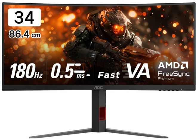 알파스캔 WQHD AOC 게이밍 180 울트라와이드 프리싱크 AI HDR 무결점 모니터, CU34G4, 86.4cm