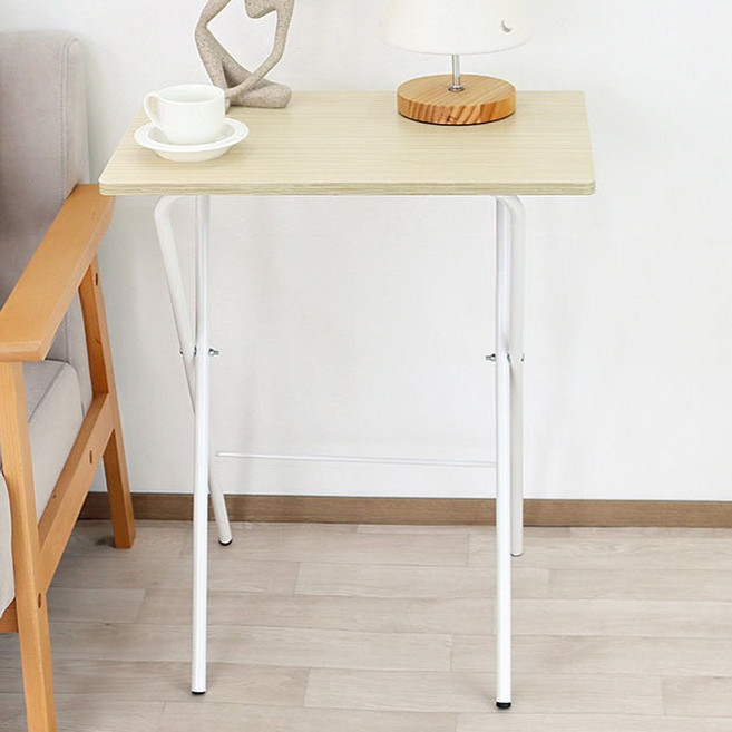 제이에스리빙 거실 소파 침실 주방 간이 틈새 정리 1인용 독서 노트북 다용도 제로스 접이식 보조 사이드 사각 테이블 600 JSLV-064212AD, 우드 화이트