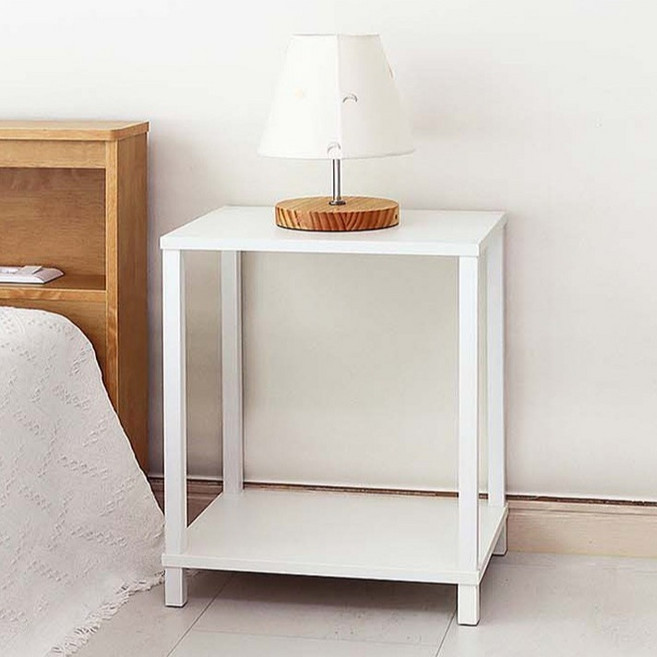제이에스리빙 거실 안방 침대 인테리어 쇼파 사이드 미니 2단 보조 간이 사각 일반 원목 테이블 RACHEL-9203, 화이트