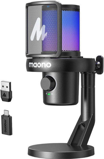 마오노 DM40 무선 AI 음성변조 원터치 노이즈캔슬링 음소거 콘덴서 게이밍 방송용 스트리밍 보컬용 탁상형 마이크, 블랙