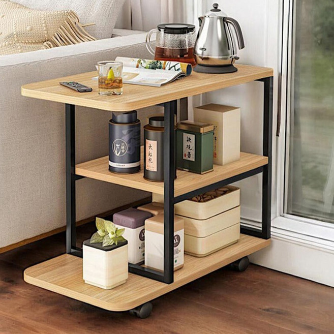 제이에스리빙 침실 거실 쇼파 사무실 인테리어 이동식 3단 원목 보조 사이드 미니 틈새 간이 테이블 LNT 664woodcol0214JSA, 우드 블랙