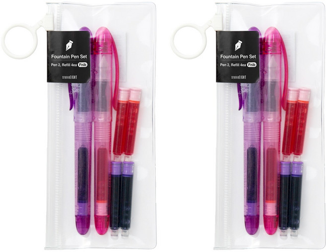 스튜디오에잇 만년필 2종 + 리필 2종 x 2p 세트, F, 레드 바이올렛, 퍼플