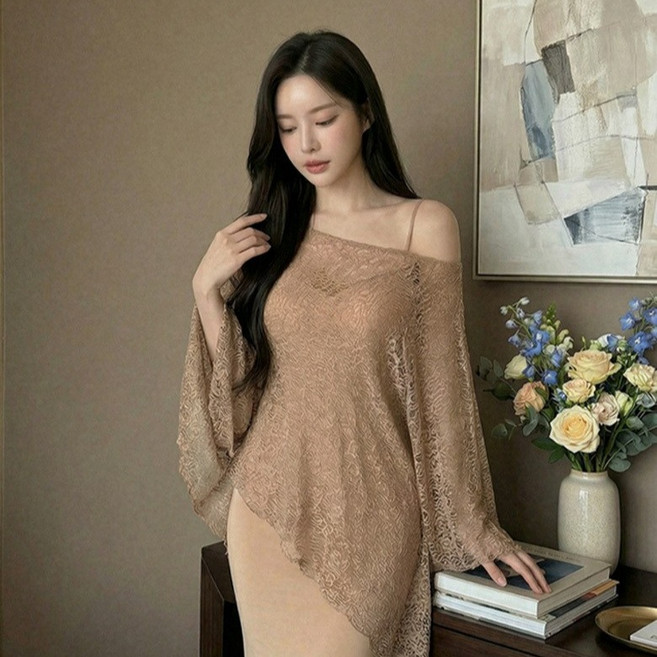 글램디브 모렐론 나시 롱원피스 + 시스루 숄 세트 AG1183