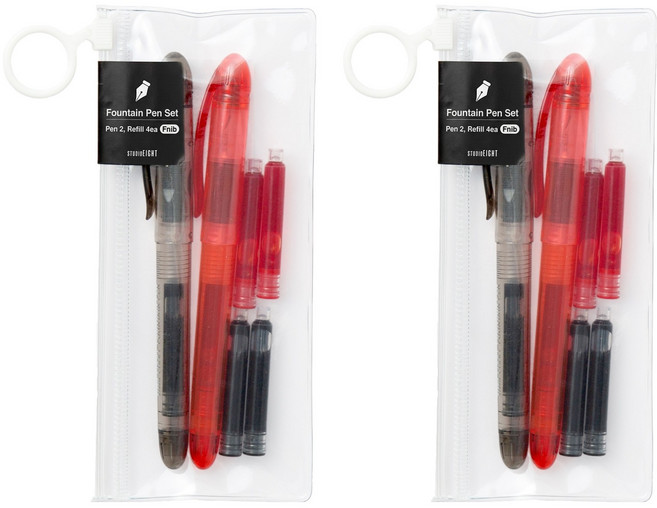 스튜디오에잇 만년필 2종 + 리필 2종 x 2p 세트, F, 블랙, 레드