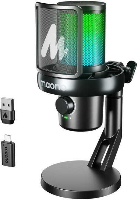 마오노 DM40 Pro 무선 AI 음성변조 원터치 노이즈캔슬링 음소거 콘덴서 게이밍 방송용 스트리밍 보컬용 탁상형 마이크, 블랙