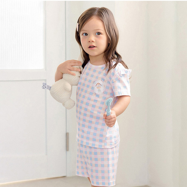 유니프랜드 체크바비 5부 내의 상하의 세트