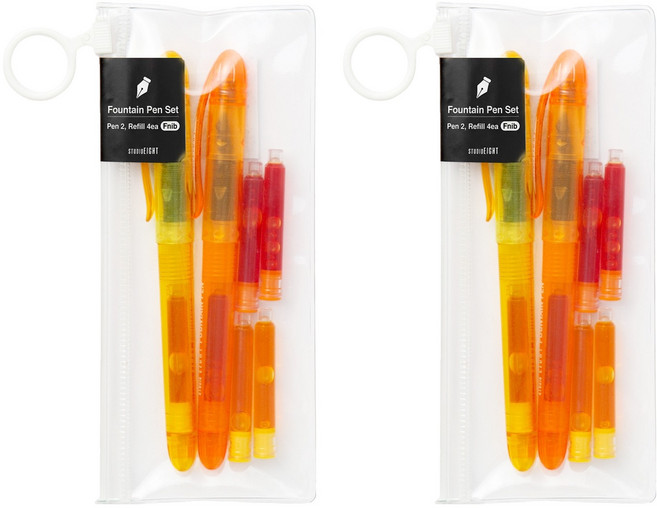 스튜디오에잇 만년필 2종 + 리필 2종 x 2p 세트, F, 오렌지, 골드 옐로우