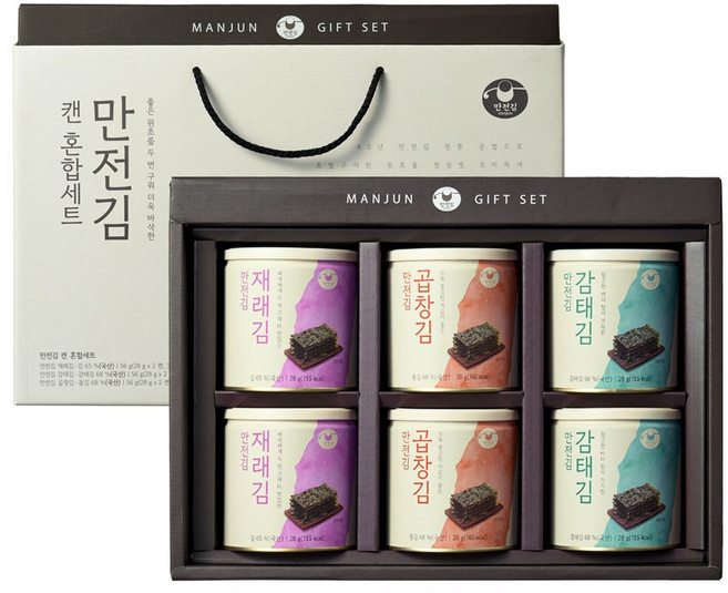만전김 캔 김 재래 + 파래 + 곱창 혼합 세트, 1세트