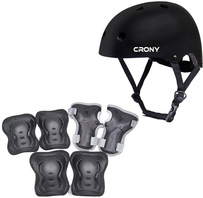 크로니 어반 헬멧 + 보호대 세트, 블랙, 1세트