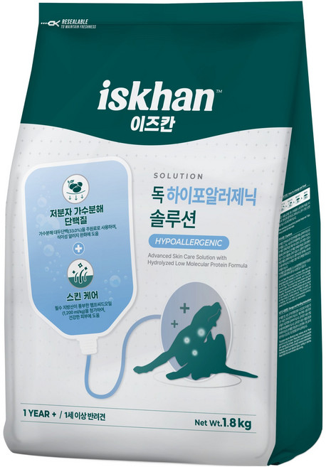 이즈칸 독 하이포알러제닉 솔루션 사료, 식이민감성, 1.8kg, 1개