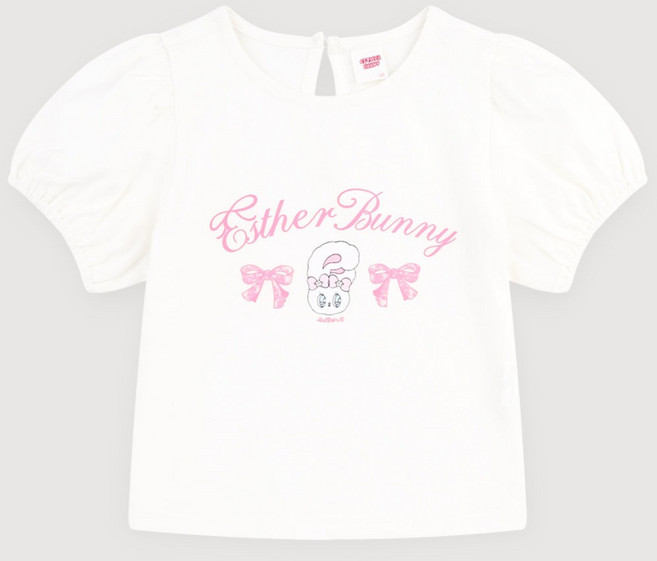 에스더러브스유 슈가 리본 퍼프 소매 티셔츠