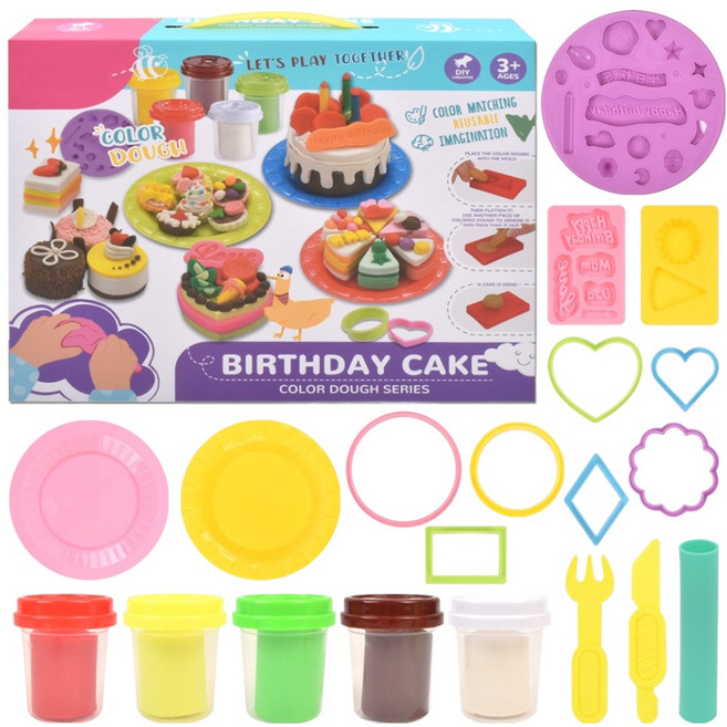 오즈토이 냠냠스튜디오 컬러 도우 클레이 세트 600g 5832-a, 생일케이크, 1세트