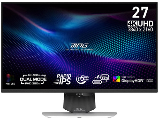 msi 微星 IPS 4K 雙模式電競螢幕 UHD/0.5ms/HDR1000/Type-C, 27吋, MPG 274URDFW E16M