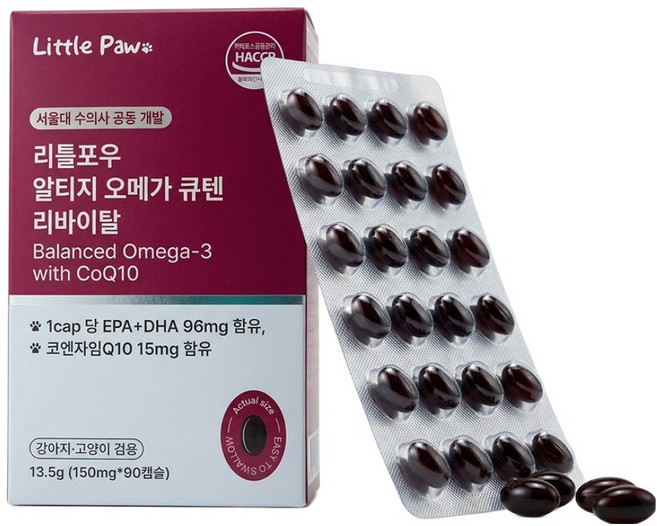 리틀포우 반려동물 알티지 오메가3 CoQ10 리바이탈, 1개, 90정