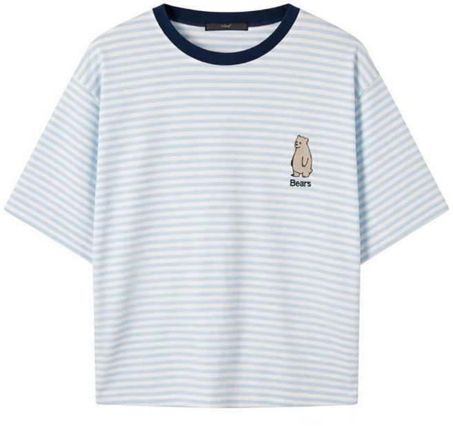 LESHOP 女款條紋撞色刺繡短袖T恤 DQ1LW012A