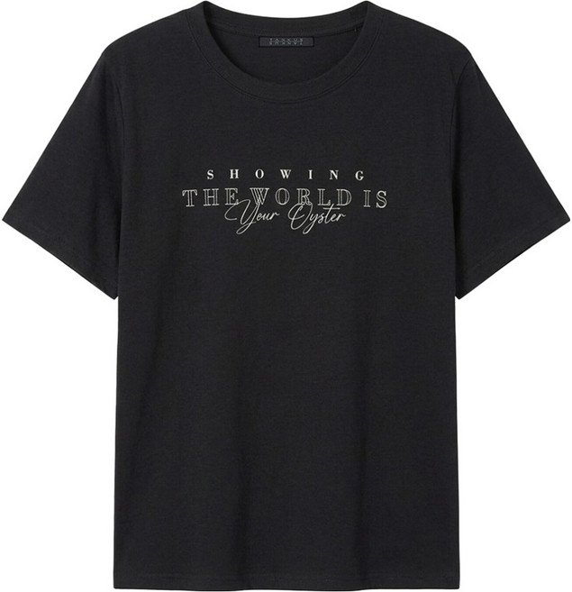 TANKUS 女款圓領字母印花短袖日常T恤 TY2TS012L0