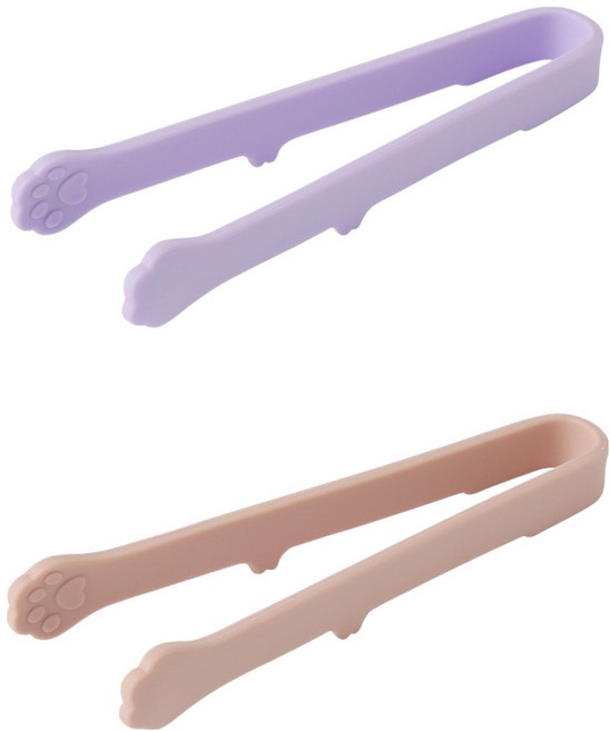이지실리 실리콘 고양이 발 미니 주방집게 2종 세트 2 x 14.5 cm, 퍼플, 연핑크, 1세트