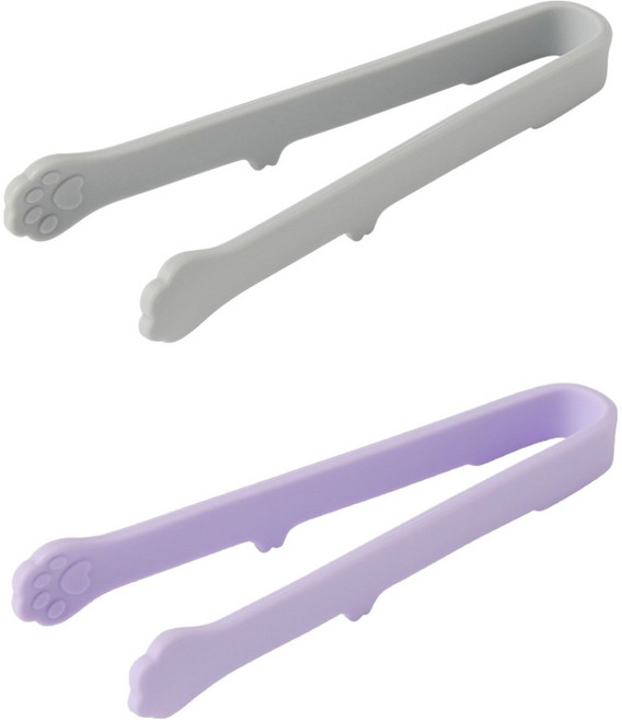 이지실리 실리콘 고양이 발 미니 주방집게 2종 세트 2 x 14.5 cm, 그레이, 퍼플, 1세트