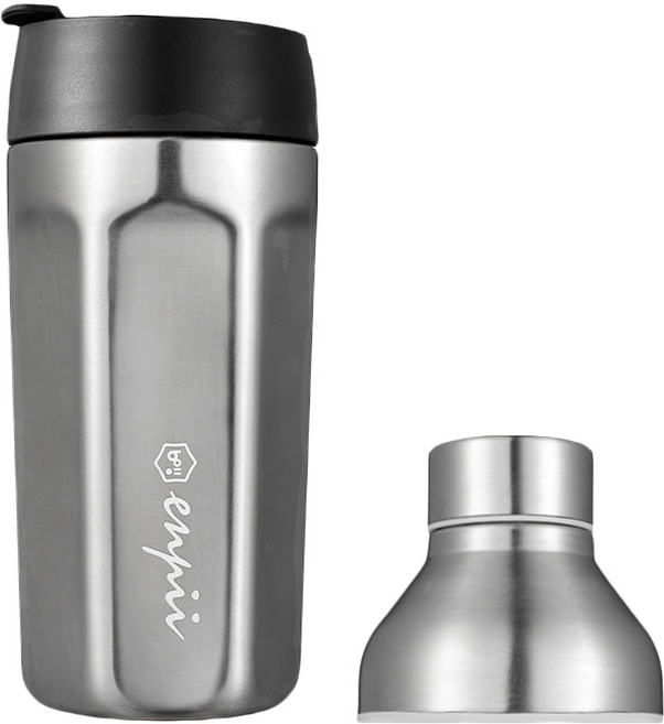 boii 本因 六角兩用保溫咖啡杯 + 延伸杯蓋, 鏡面銀, 1套, 480ml