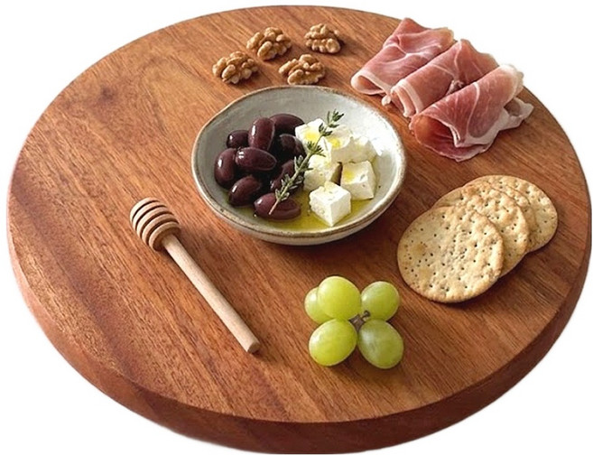 카멜 마호가니 원형 서빙 우드 플레이팅 커팅보드 내츄럴, 1개