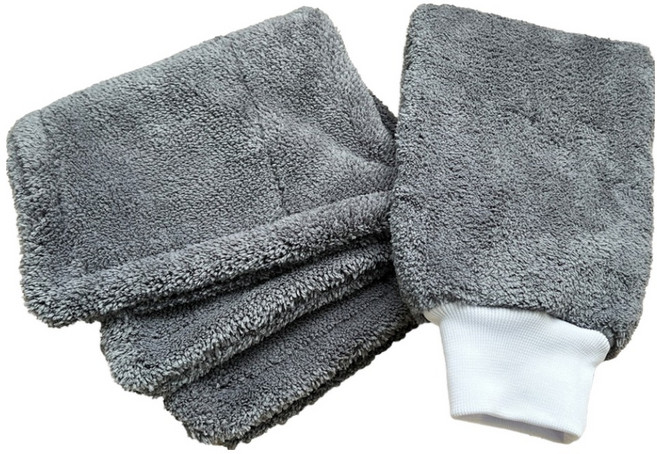 하이글로씨 무봉제 세차 극세사 몬스터 버핑 양면 타월 + 글로브 세트, 혼합색상, 1세트