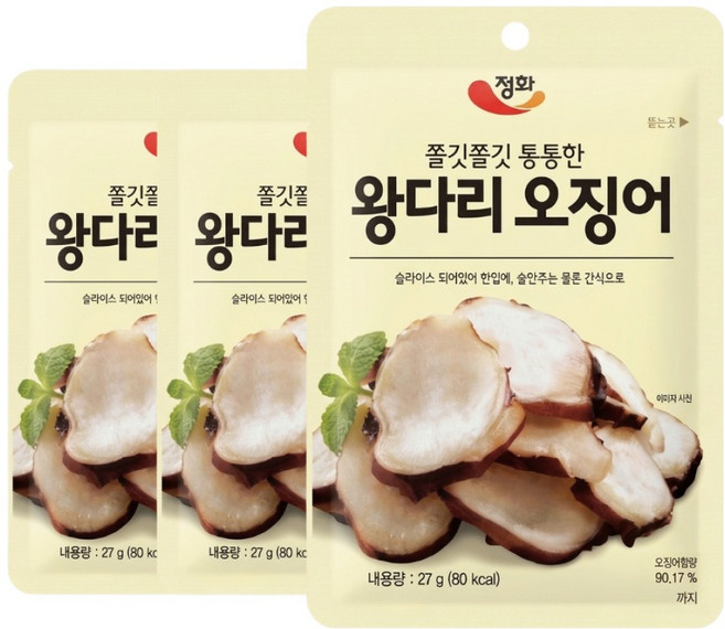 정화식품 왕다리 오징어, 27g, 3개