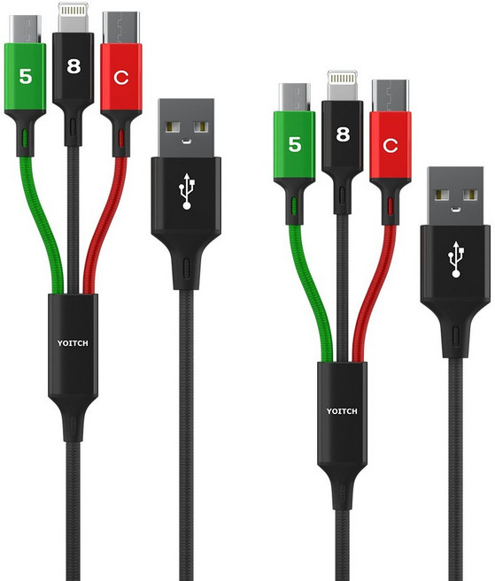 요이치 마운틴 베타KS 2세대 3IN1 멀티 5핀 c타입 8핀 갤럭시 아이폰 케이블, 랜덤발송, 70cm, 2개